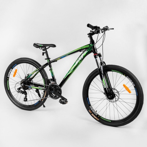 Спортивний велосипед CORSO GTR-3000 26 " 67982 рама алюмінієва, обладнання Shimano 21 швидкість, зелений