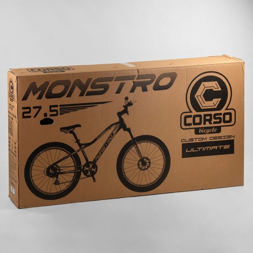 Велосипед алюмінієвий, спортивний Corso Monstro, 27,5 дюймів, рама 16 ", полуфетбайк, обладнання Shimano, чорно-зелений