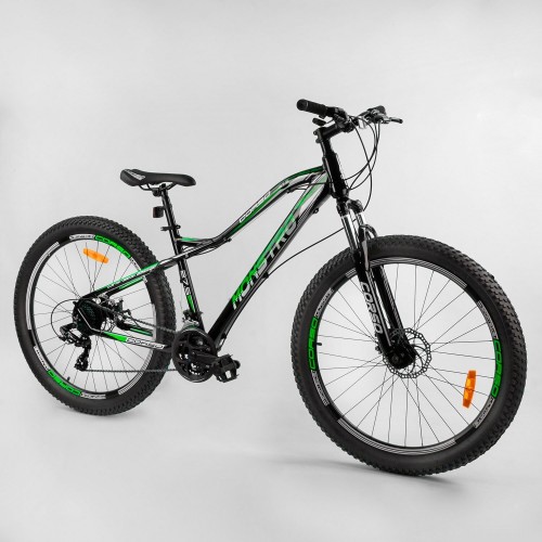 Велосипед алюмінієвий, спортивний Corso Monstro, 27,5 дюймів, рама 16 ", полуфетбайк, обладнання Shimano, чорно-зелений