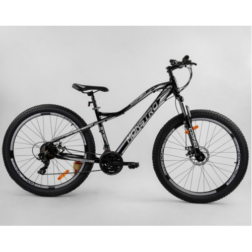 Велосипед алюмінієвий, спортивний Corso Monstro, 27,5 дюймів, рама 16 ", полуфетбайк, обладнання Shimano, чорний