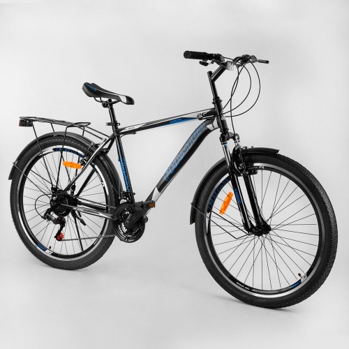 Спортивний велосипед CORSO Phantom 26 "25664 рама металева, SunRun 21 швидкість, крила, багажник, чорно-синій