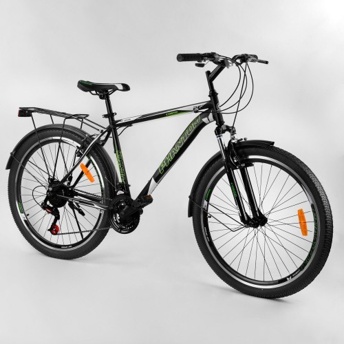 Спортивний велосипед CORSO Phantom 26 "83474 рама металева, SunRun 21 швидкість, крила, багажник, чорно-зелений