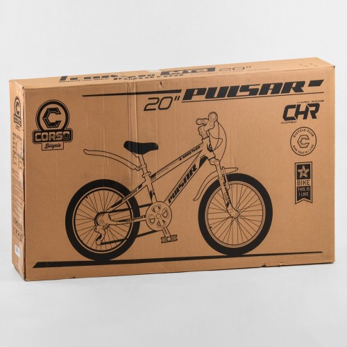 Велосипед спортивний дитячий CORSO Pulsar 36287, 20 дюймів, металева рама 11 дюймів, 7 швидкостей, чорний