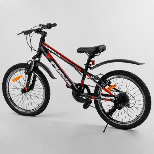 Велосипед спортивний дитячий CORSO Pulsar 36287, 20 дюймів, металева рама 11 дюймів, 7 швидкостей, чорний