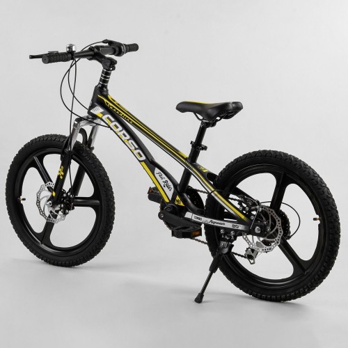 Велосипед спортивний дитячий CORSO Speedline MG-40017, 20 дюймів, магнієва рама 11 дюймів, 7 швидкостей, чорно-жовтий