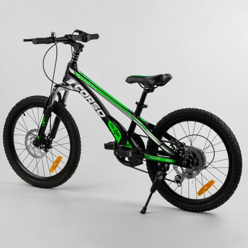 Велосипед спортивний дитячий CORSO Speedline MG-74290, 20 дюймів, магнієва рама 11 дюймів, 7 швидкостей, чорно-зелений