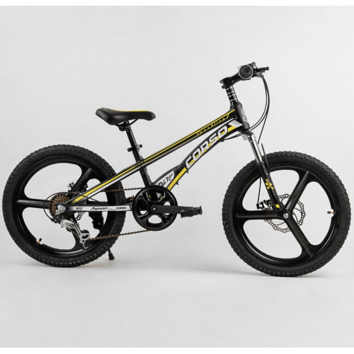 Велосипед спортивний дитячий CORSO Speedline MG-40017, 20 дюймів, магнієва рама 11 дюймів, 7 швидкостей, чорно-жовтий