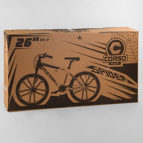 Спортивний велосипед CORSO SPIDER 10727 26 ", рама алюмінієва, обладнання Shimano 21 швидкість, литі диски, чорний