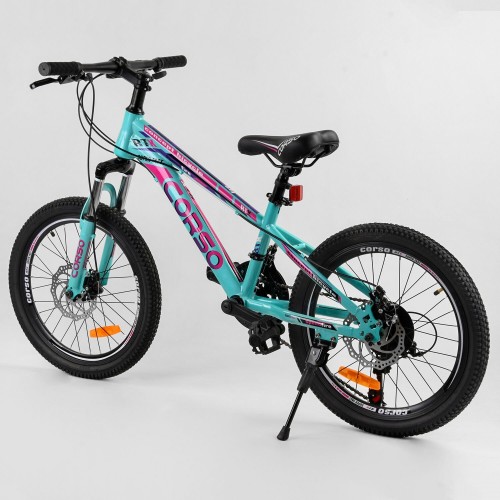 Велосипед двоколісний CORSO Superfast 20 дюймів, рама металева 11 ", 21 швидкість, 98816, бірюзовий