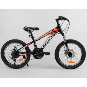 Велосипед двоколісний CORSO Superfast 20 дюймів, рама металева 11 ", 21 швидкість, 95461, чорно-червоний