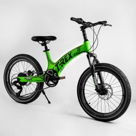 Велосипед спортивный детский CORSO T-REX 21455, 20 дюймов, магниевая рама, дисковые тормоза, 7 скоростей, Зеленый