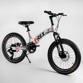 Велосипед спортивный детский CORSO T-REX 64899, 20 дюймов, магниевая рама, дисковые тормоза, 7 скоростей, Белый