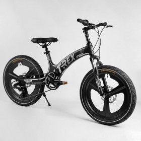 Велосипед спортивный детский CORSO T-REX TR66205, 20 дюймов, магниевая рама и обод, дисковые тормоза, 7 скоростей, Черно-белый