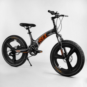 Велосипед спортивний дитячий CORSO T-REX TR-77006, 20 дюймів, магнієва рама і обод, дискові гальма, 7 швидкостей, чорно-помаранчевий