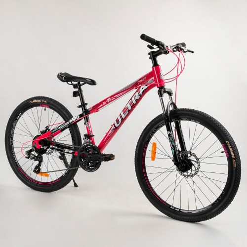 Спортивний велосипед CORSO ULTRA 26 " 70923, рама алюмінієва, обладнання Shimano 21 швидкість, рожевий