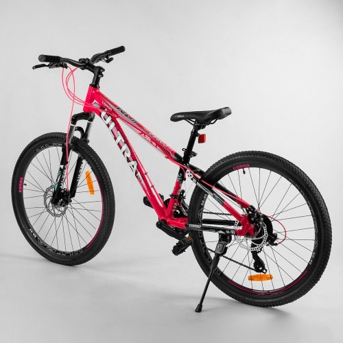 Спортивний велосипед CORSO ULTRA 26 " 70923, рама алюмінієва, обладнання Shimano 21 швидкість, рожевий
