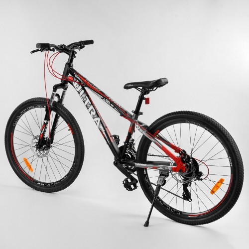 Спортивний велосипед CORSO ULTRA 26 " 72911, рама алюмінієва, обладнання Shimano 21 швидкість, чорно-червоний