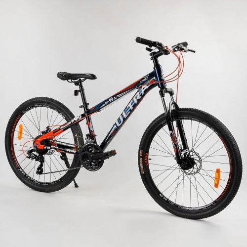 Спортивний велосипед CORSO ULTRA 26 " 85239, рама алюмінієва, обладнання Shimano 21 швидкість, чорно-синій