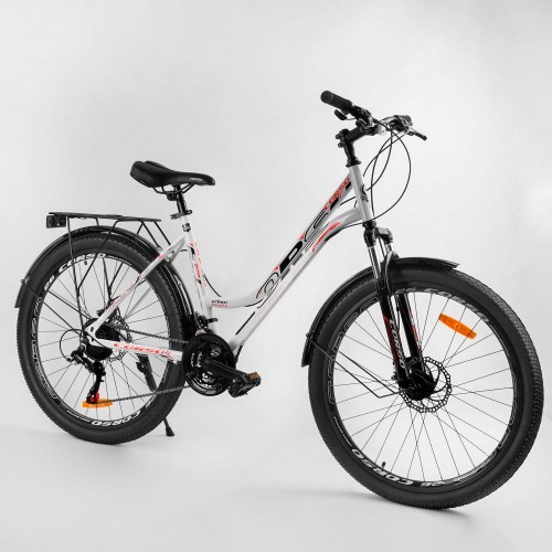 Спортивний велосипед CORSO URBAN 26 "дюймів 99044 рама металева, SunRun 21 швидкість, крила, багажник, білий