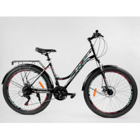 Спортивний велосипед CORSO URBAN 26 "дюймів 97011 рама металева, SunRun 21 швидкість, крила, багажник, чорний