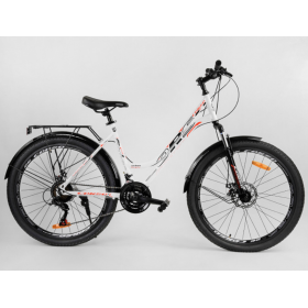 Спортивний велосипед CORSO URBAN 26 "дюймів 99044 рама металева, SunRun 21 швидкість, крила, багажник, білий