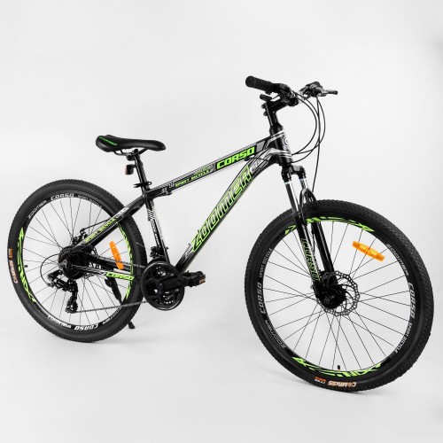 Спортивний велосипед CORSO Zoomer 26 "дюймів 24594 рама алюмінієва, обладнання Shimano 21 швидкість, чорно-зелений