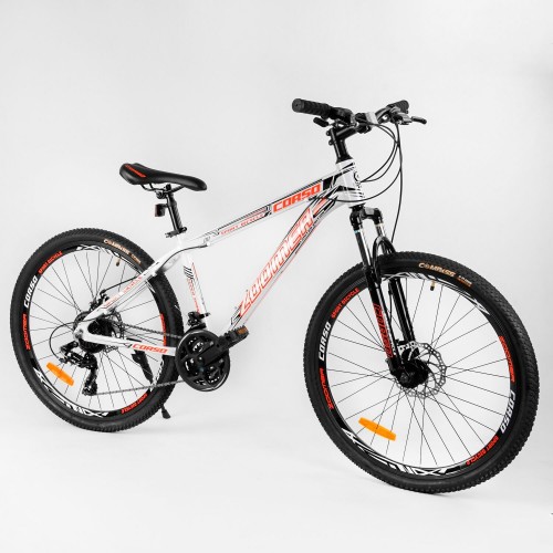 Спортивний велосипед CORSO Zoomer 26 "дюймів 40320 рама алюмінієва, обладнання Shimano 21 швидкість, білий