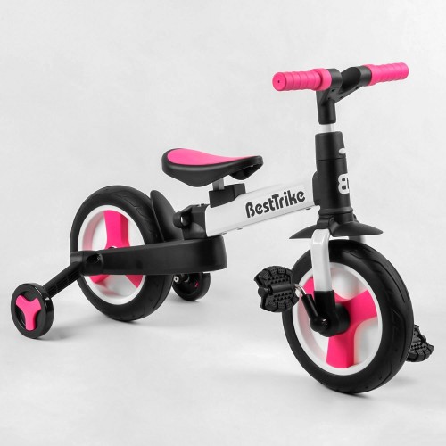 Велосипед-біговел 2 в 1, трансформер Best Trike 55475 з батьківською ручкою, педалями, біло-рожевий