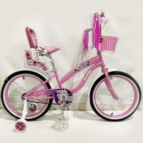 Дитячий велосипед Rueda Flower, 20 дюймів 20-03B, з кошиком для ляльок, з батьківською ручкою, рожевий