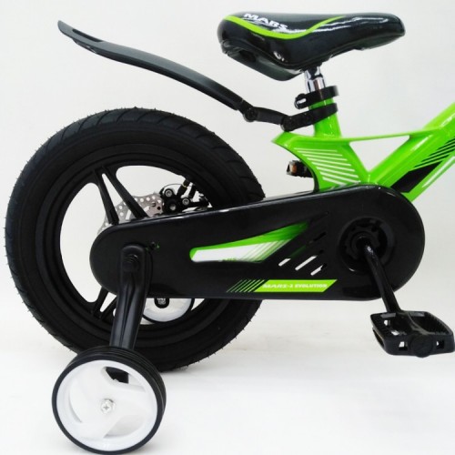 Дитячий велосипед MARS-2 Evolution, 14 дюймів, магнієва рама, 2 дискових гальма, кошик, зелений