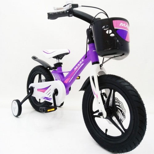 Дитячий велосипед MARS-2 Evolution, 14 дюймів, магнієва рама, 2 дискових гальма, кошик, фіолетовий