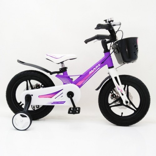 Дитячий велосипед MARS-2 Evolution, 14 дюймів, магнієва рама, 2 дискових гальма, кошик, фіолетовий