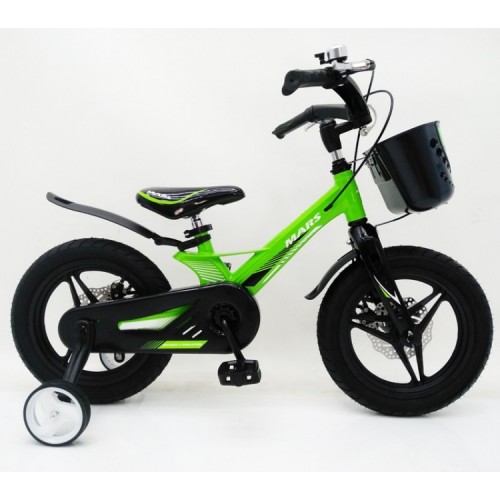 Дитячий велосипед MARS-2 Evolution, 14 дюймів, магнієва рама, 2 дискових гальма, кошик, зелений