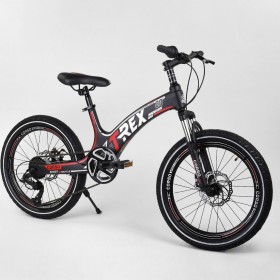 Велосипед спортивный детский CORSO T-REX 70432, 20 дюймов, магниевая рама, дисковые тормоза, 7 скоростей, Черно-оранжевый
