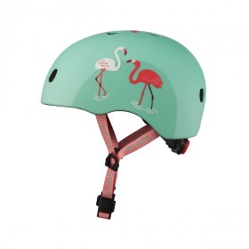 Защитный шлем MICRO, LED-фонарик (52-56 cm, размер M) Фламинго